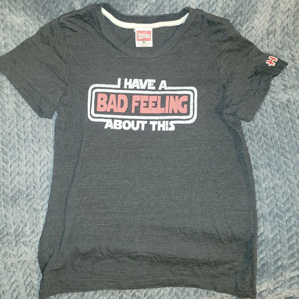 Homage Youth Size 10 Star Wars I Have A Bad Feeling About This T-Shirt Charcoal